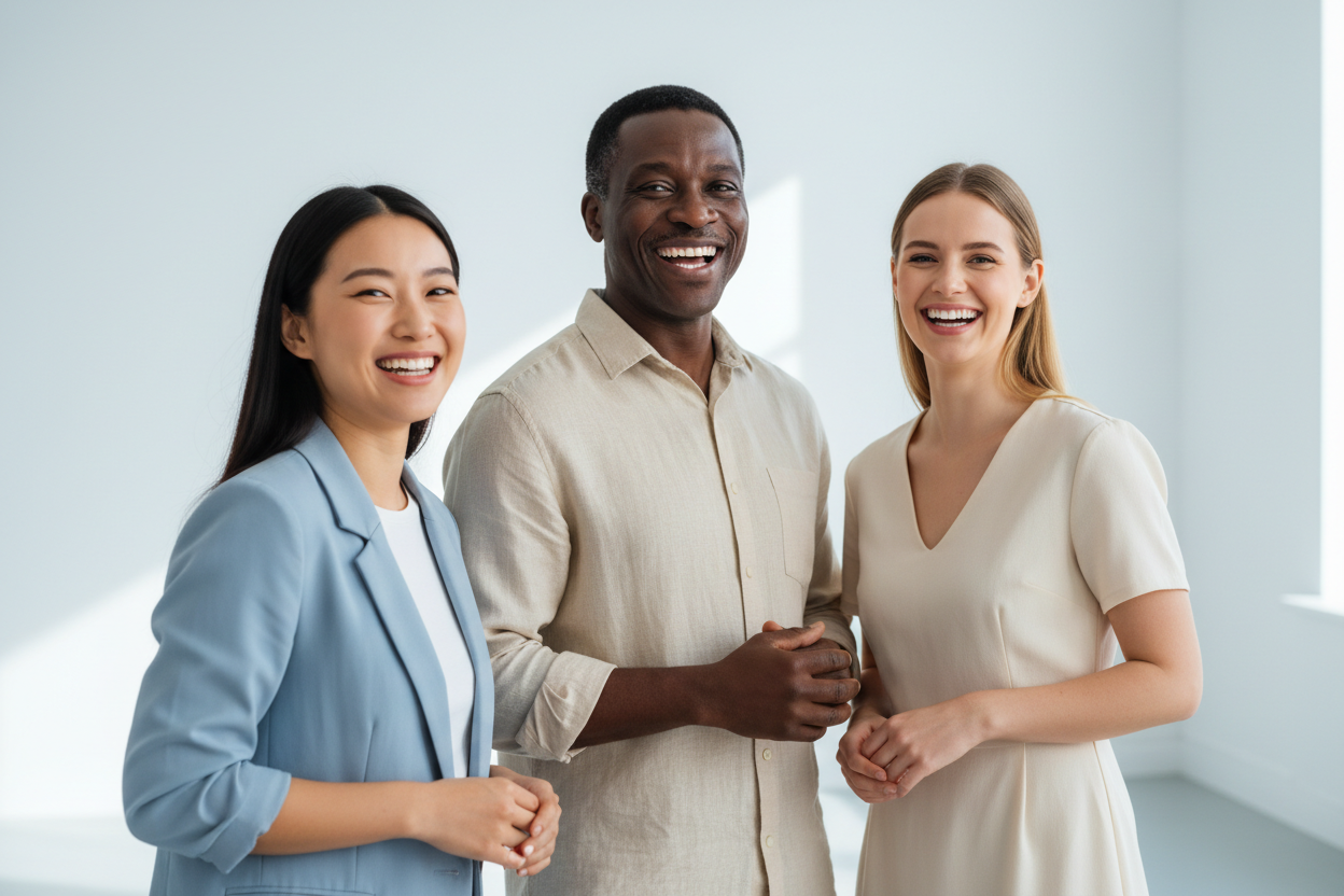 3 people stood with perfect smile